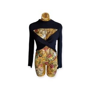 Rumours sweater top black long sleeve cut off small